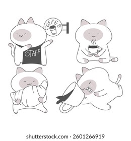 Cartoon Cat Engaged in Café and Coffee Activities