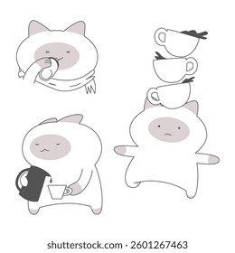 Cartoon Cat Engaged in Café and Coffee Activities
