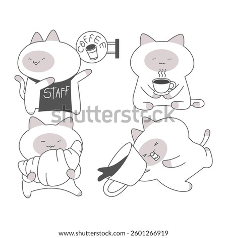 Cartoon Cat Engaged in Café and Coffee Activities