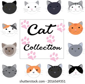 Cartoon cat face collection, doodle kitty