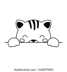 Cartoon cat face in Scandinavian style. Cute animal for kids t-shirts, wear, nursery decoration, greeting cards, invitations, poster, house interior. Vector stock illustration