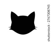 Cartoon cat face silhouette icon vector flat design.