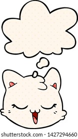 cartoon cat face with thought bubble in comic book style