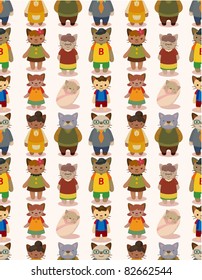 cartoon cat family seamless pattern