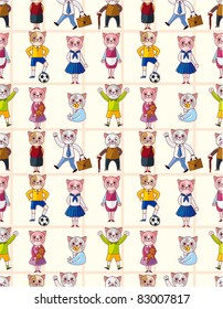 cartoon cat family seamless pattern