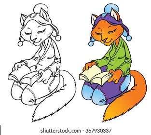 Cartoon cat in fantasy beautiful dress