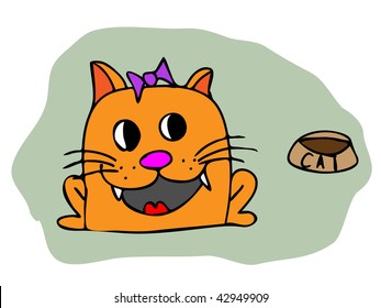 cartoon cat with food. Vector