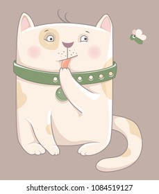Cartoon cat - funny vector illustration for cartoon print. T-shirt graphics for kids.
