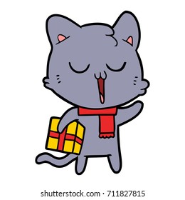 cartoon cat with gift