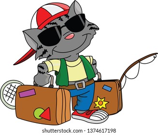 Cartoon cat going on a summer vacation vector illustration