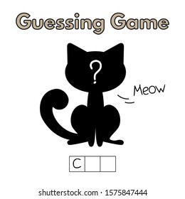 Cartoon cat guessing game. Vector illustration for children education