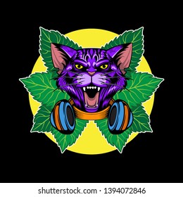 Cartoon Cat head with Headphone vector illustration