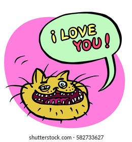Cartoon Cat Head. Speech Bubble. Vector Illustration