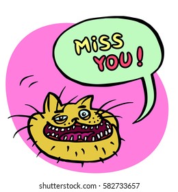 Cartoon Cat Head. Speech Bubble. Vector Illustration