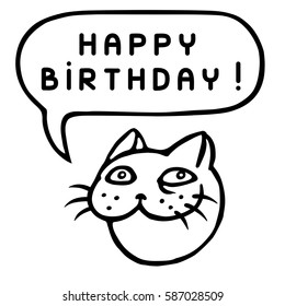 Cartoon Cat Head. Speech Bubble. Vector Illustration. 