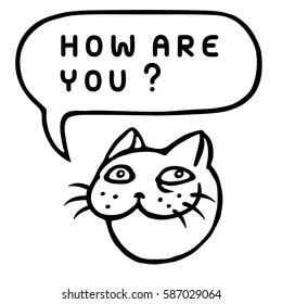 Cartoon Cat Head. Speech Bubble. Vector Illustration. 