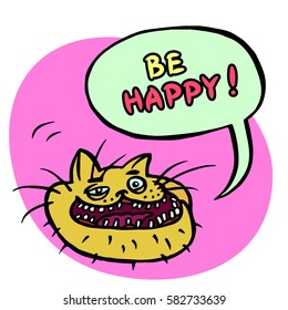 Cartoon Cat Head. Speech Cloud. Vector Illustration