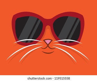 Cartoon cat head with sunglasses