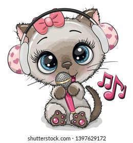 Cartoon Cat with headphones and microphone