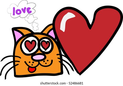 cartoon cat with heart. Vector