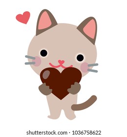 Cartoon cat with heart vector illustration isolated on white
