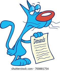 cartoon cat holding a list of demands