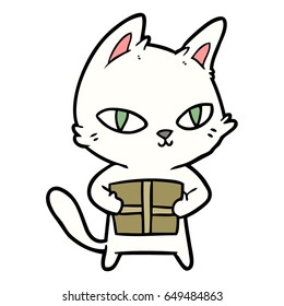 cartoon cat holding parcel