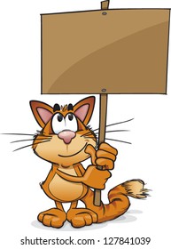 Cartoon Cat Holding A Sign