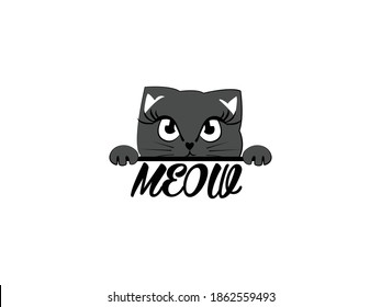cartoon cat Icon Vector illustration. kitten sitting smiling Logo symbol. Home pet  meow sticker clinic store Logo type concept . Flat style for graphic and web design. EPS10 black pictogram.