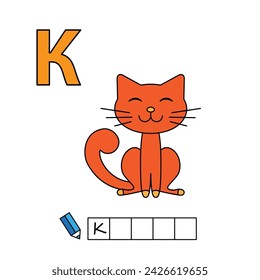 Cartoon cat illustration. Learning game for small children - write a word in Russian language. Vector alphabet for kids