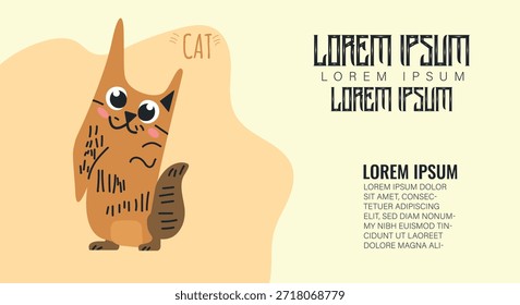 Ilustração de Gato de Desenho Animado com Amostras de Tipografia e Texto de Espaço Reservado  
