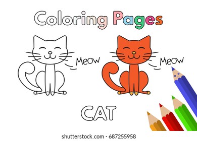 Cartoon cat illustration. Vector coloring book pages for children