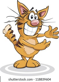 Cartoon cat introduces something
