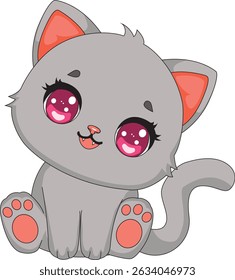 Cartoon Cat Kawaii Gray Kitten Vector