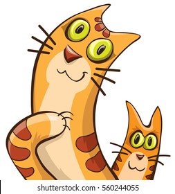 cartoon cat and kitten, abstract vector isolated on white