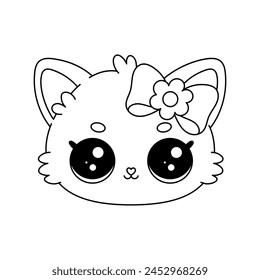 Cartoon cat or kitten. Baby animal in line drawing. Vector illustration isolated on white background. For printable children's and adults coloring page or book, kids toddler activity.