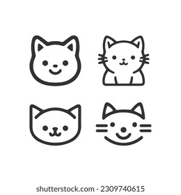 Cartoon cat, kitten face line vector icon set isolated
