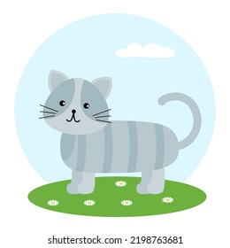 Cartoon cat, kitten. Flat style. Vector illustration