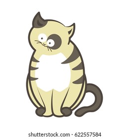 Icono plano del vector de la sesión del gatito de gatito de dibujos animados