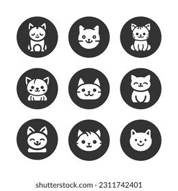 Cartoon cat, kitten vector icon set isolated