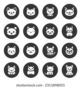 Cartoon cat, kitten vector icon set isolated