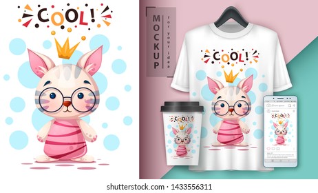 Cartoon cat, kitty- mockup for your idea. Vector eps 10