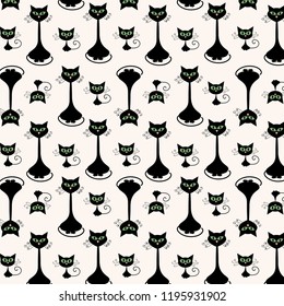 Cartoon cat and kitty monochrome flat pattern background