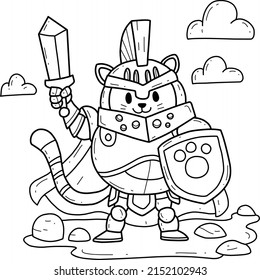 cartoon cat knight.coloring book alphabet. Isolated on white background. 