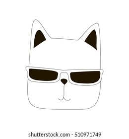 Cartoon cat. Line art. Vector