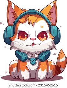 Cartoon cat listening to music, Tshirt design