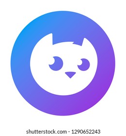 Cartoon cat logo in circle. Simple and cute kitten silhouette. Funny cat.