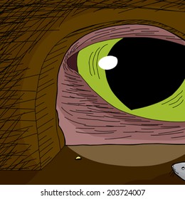 Cartoon of cat looking for mouse in hole