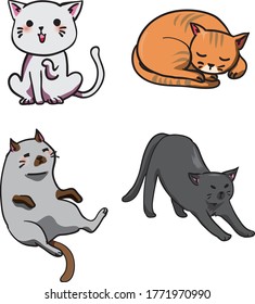 cartoon cat in many posture
