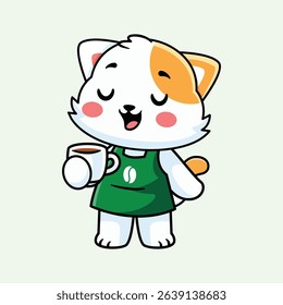 Cartoon Cat Mascot Holding a Coffee Cup